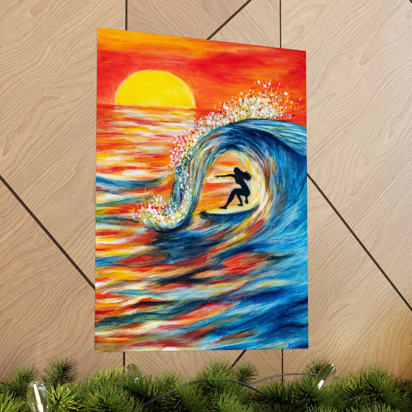#01 Surfer Girl in Sunset Barrel Poster
