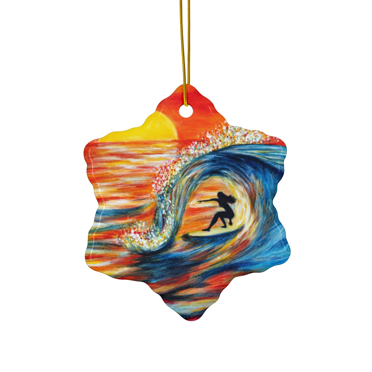 Ceramic Ornament, Surfer Girl Sunset Barrel