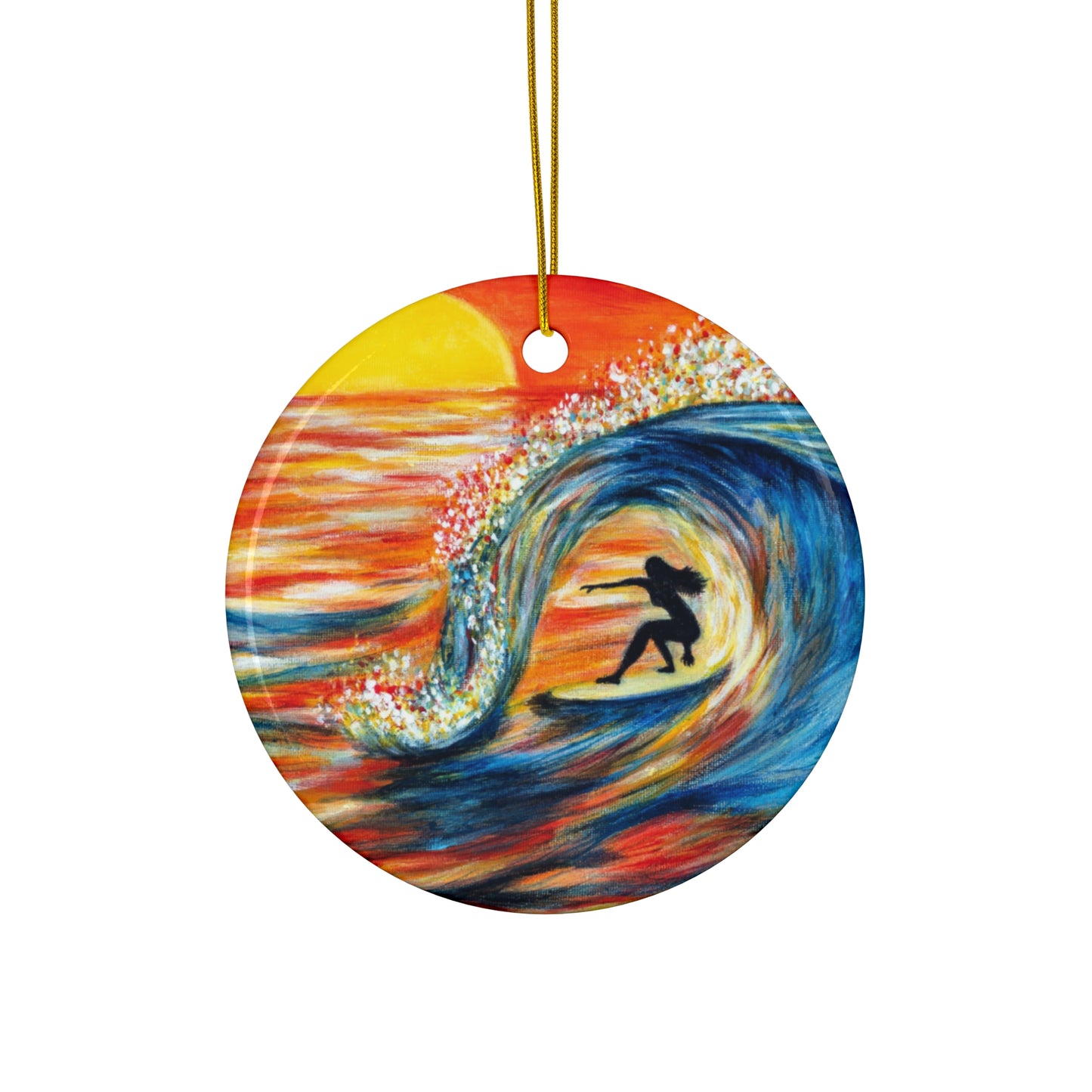 Ceramic Ornament, Surfer Girl Sunset Barrel