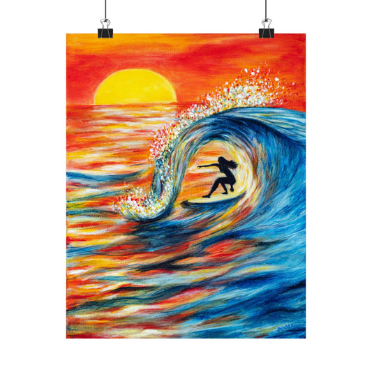 #01 Surfer Girl in Sunset Barrel Poster