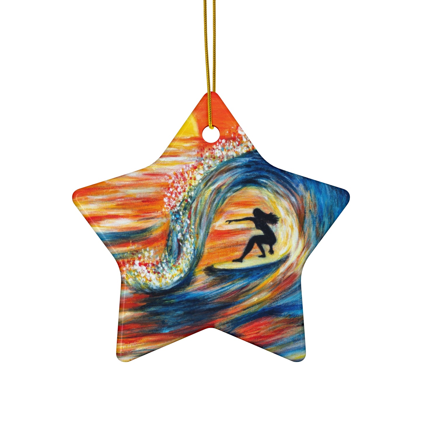 Ceramic Ornament, Surfer Girl Sunset Barrel