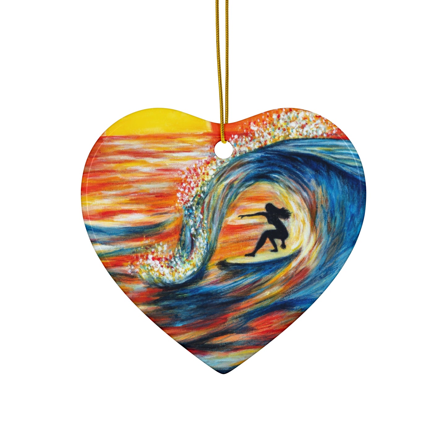 Ceramic Ornament, Surfer Girl Sunset Barrel